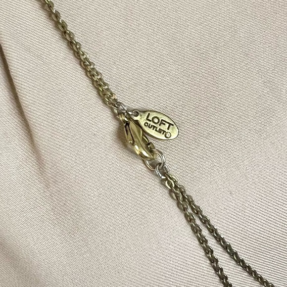 Loft Long Double Bronze Chain Necklace White & Pink Stones 40” - Picture 5 of 5